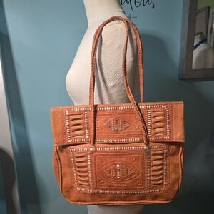 Vintage Hand-Tooled Leather Artisan Tote